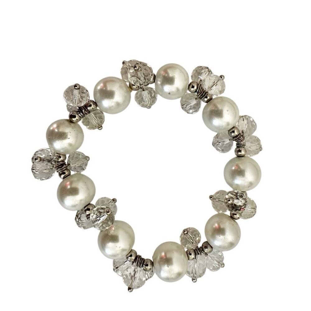 Faux pearl crystal stretchy bracelet